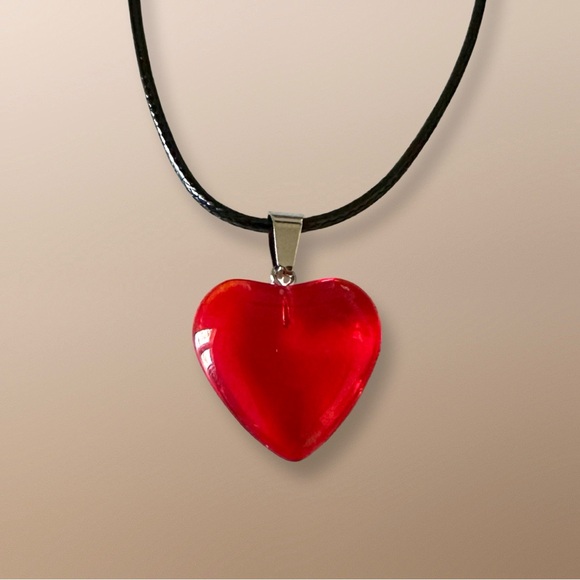 Jewelry - ⭐️ 5 for $25 Heart Shaped Crystal Glass Pendant Necklace on a Black Cord